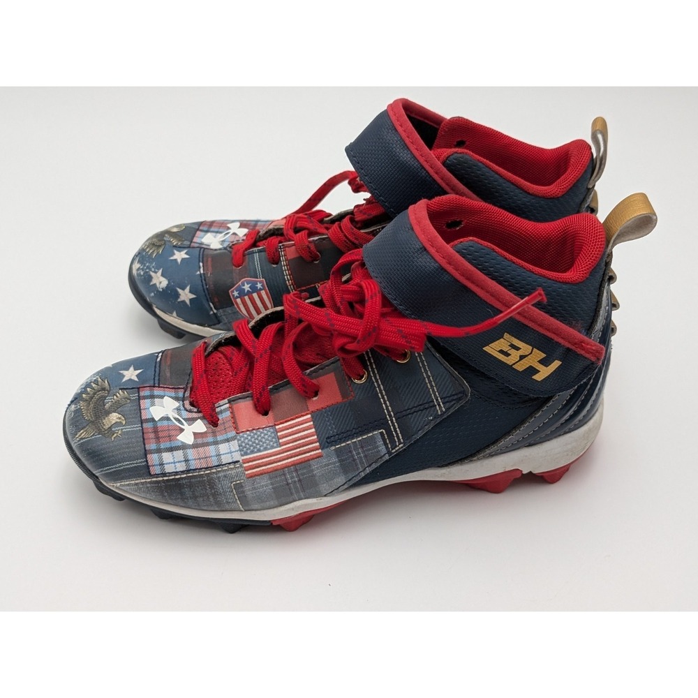 Multicolored Under Armour baseball cleats Bryce Harper 4Y American Flag Eagle
